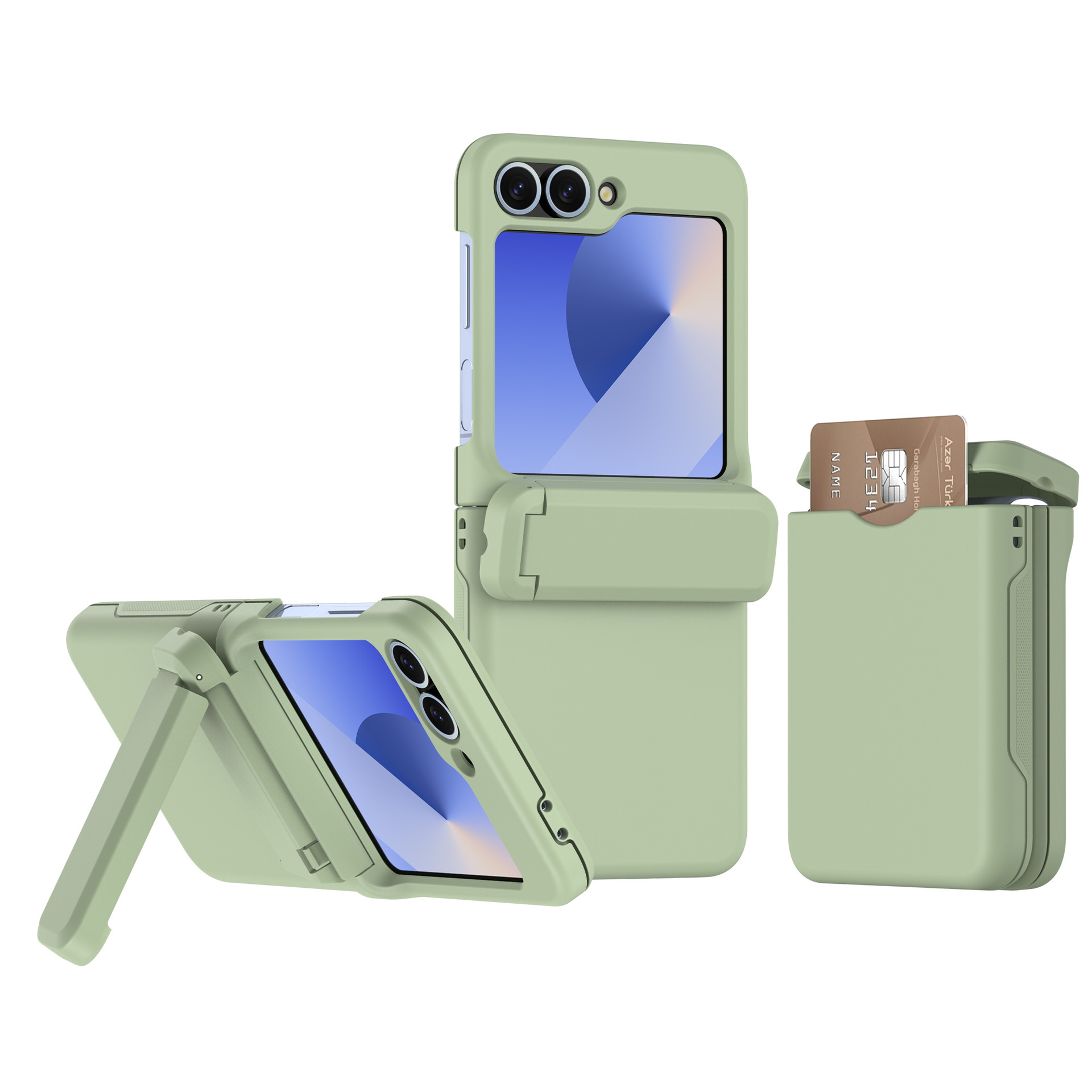 Compatible with Samsung Z Flip 6/5 phone case, Flip 7 card slot holder, spring hinge, fully transparent drop-proof protective case