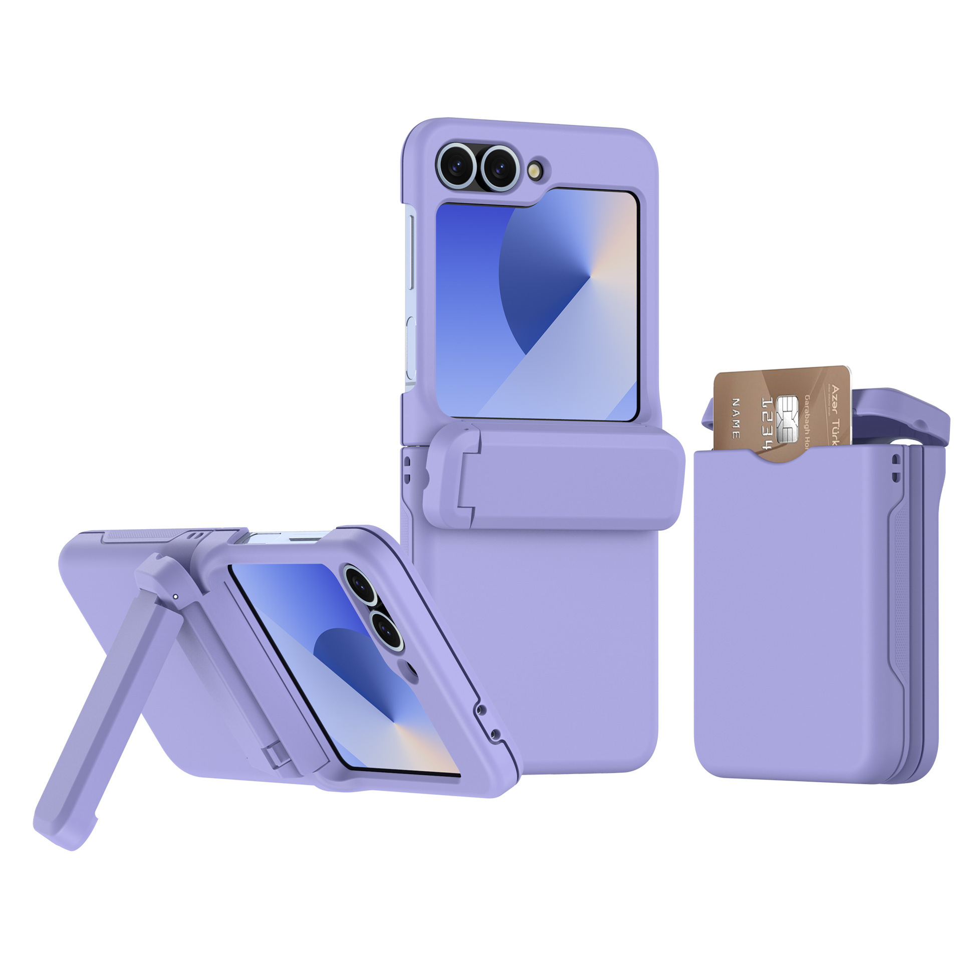Compatible with Samsung Z Flip 6/5 phone case, Flip 7 card slot holder, spring hinge, fully transparent drop-proof protective case