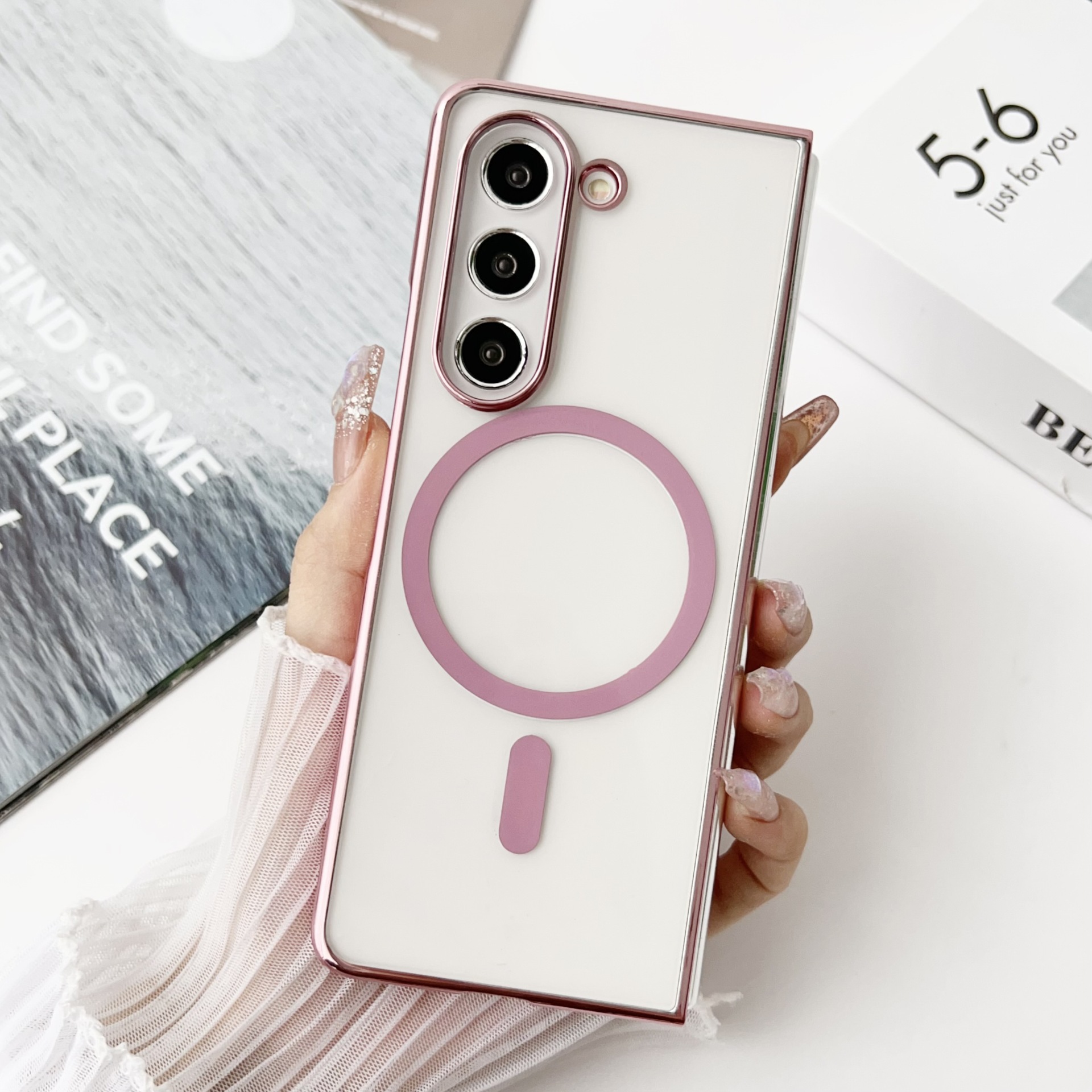 Compatible with Samsung Z Flip 8/7 phone case, electroplated transparent 6/5mm magnetic wireless charging 4/3mm drop-proof protective case