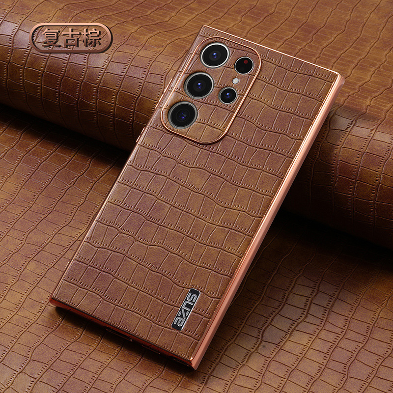 Compatible with Samsung S26 Ultra phone case, S25 Plus electroplated vegan leather case, A37 crocodile pattern case, S24U full-coverage protective case.