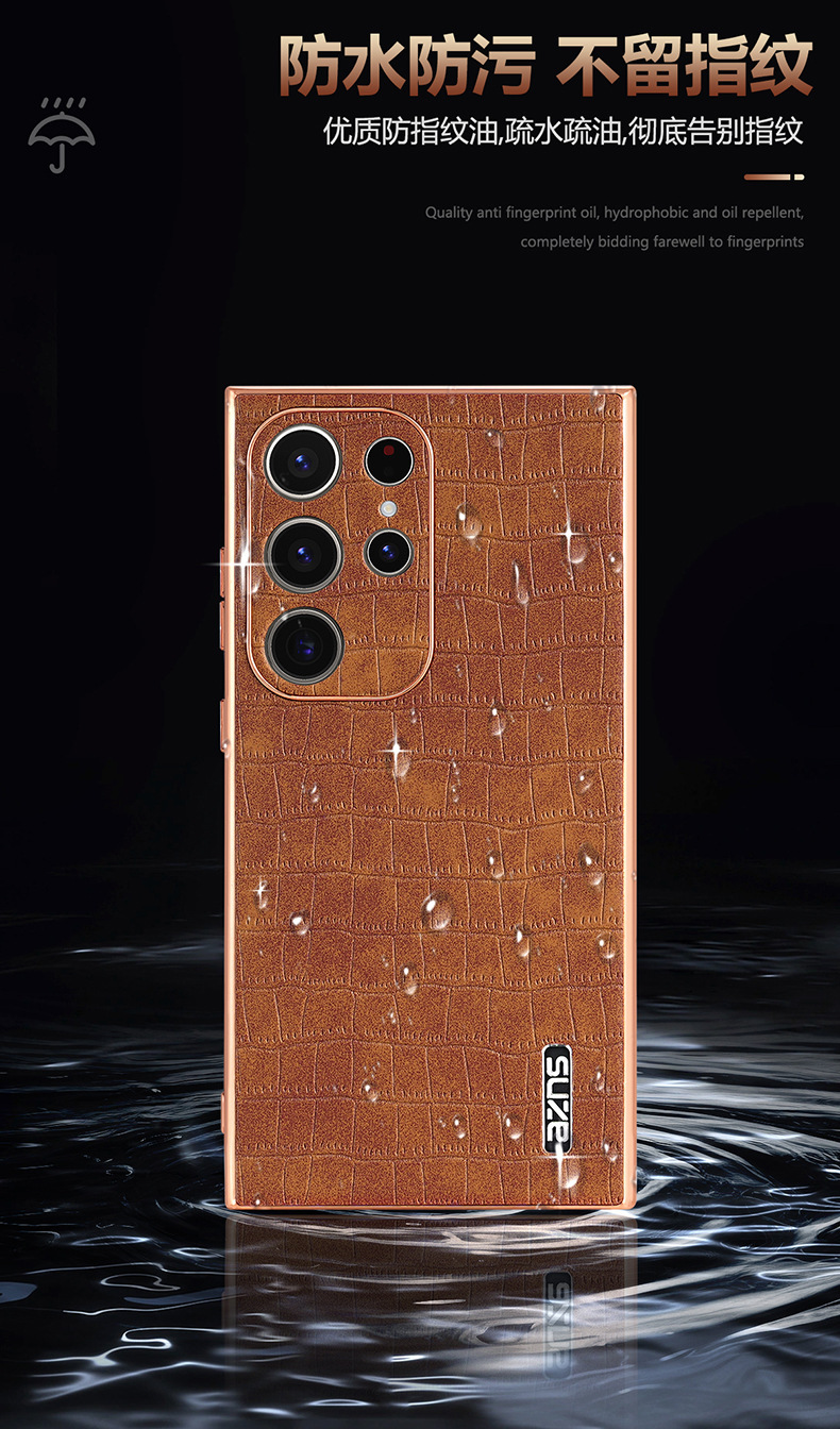 Compatible with Samsung S26 Ultra phone case, S25 Plus electroplated vegan leather case, A37 crocodile pattern case, S24U full-coverage protective case.