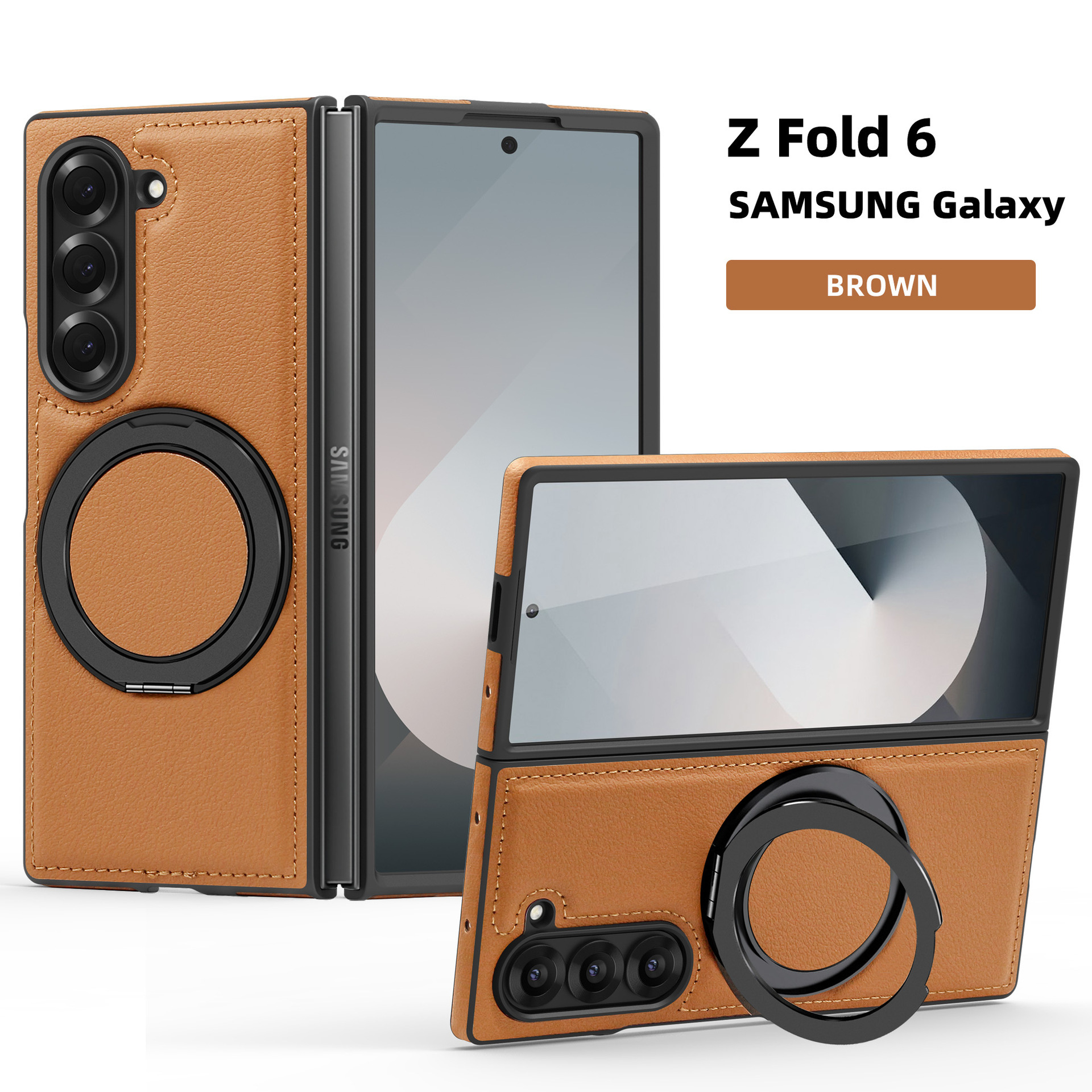 Compatible with Samsung Z Fold8/7 phone case, 6/5mm strong magnetic 360° rotating stand, 4/3mm folding screen, drop-proof leather case.