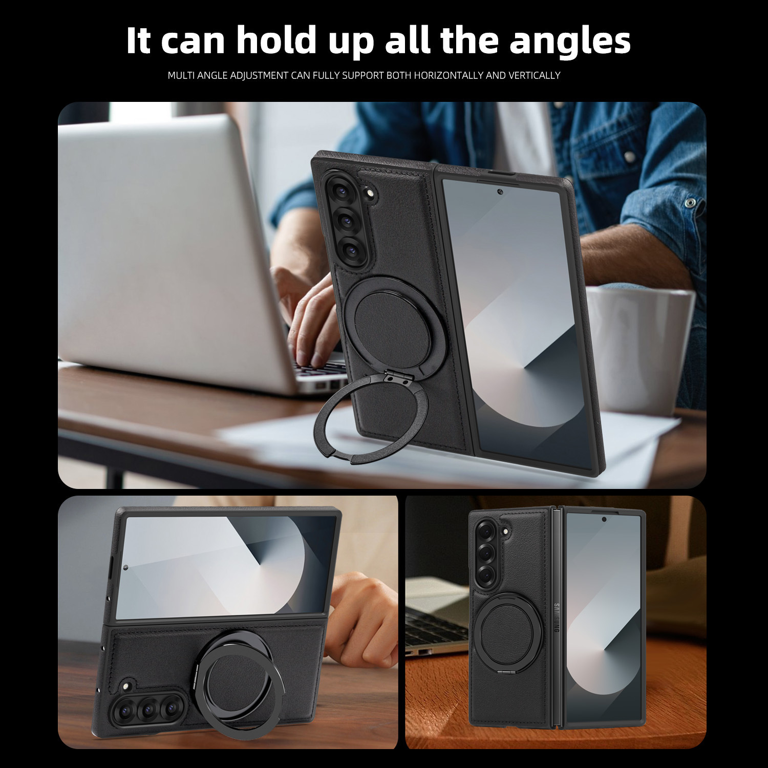 Compatible with Samsung Z Fold8/7 phone case, 6/5mm strong magnetic 360° rotating stand, 4/3mm folding screen, drop-proof leather case.