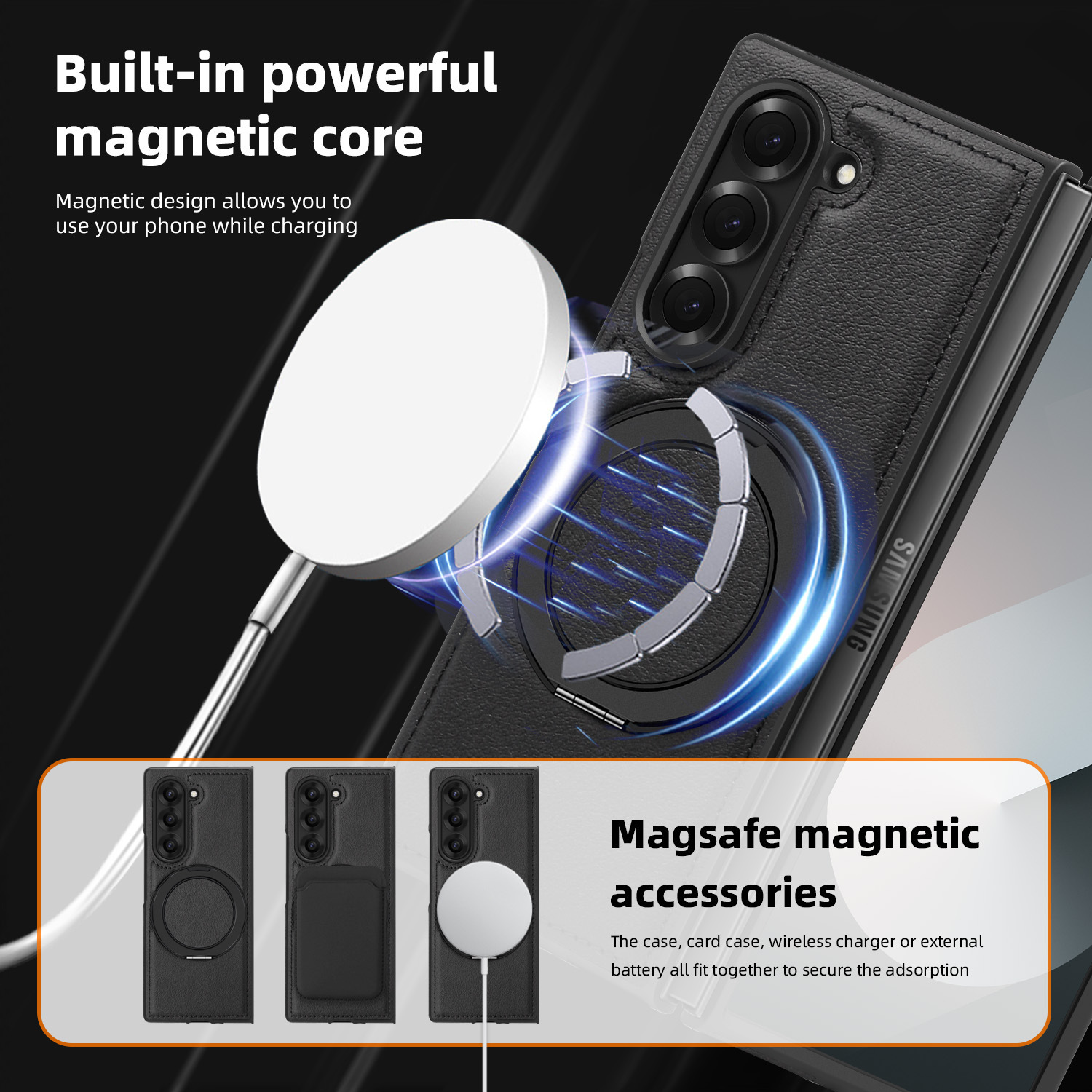 Compatible with Samsung Z Fold8/7 phone case, 6/5mm strong magnetic 360° rotating stand, 4/3mm folding screen, drop-proof leather case.
