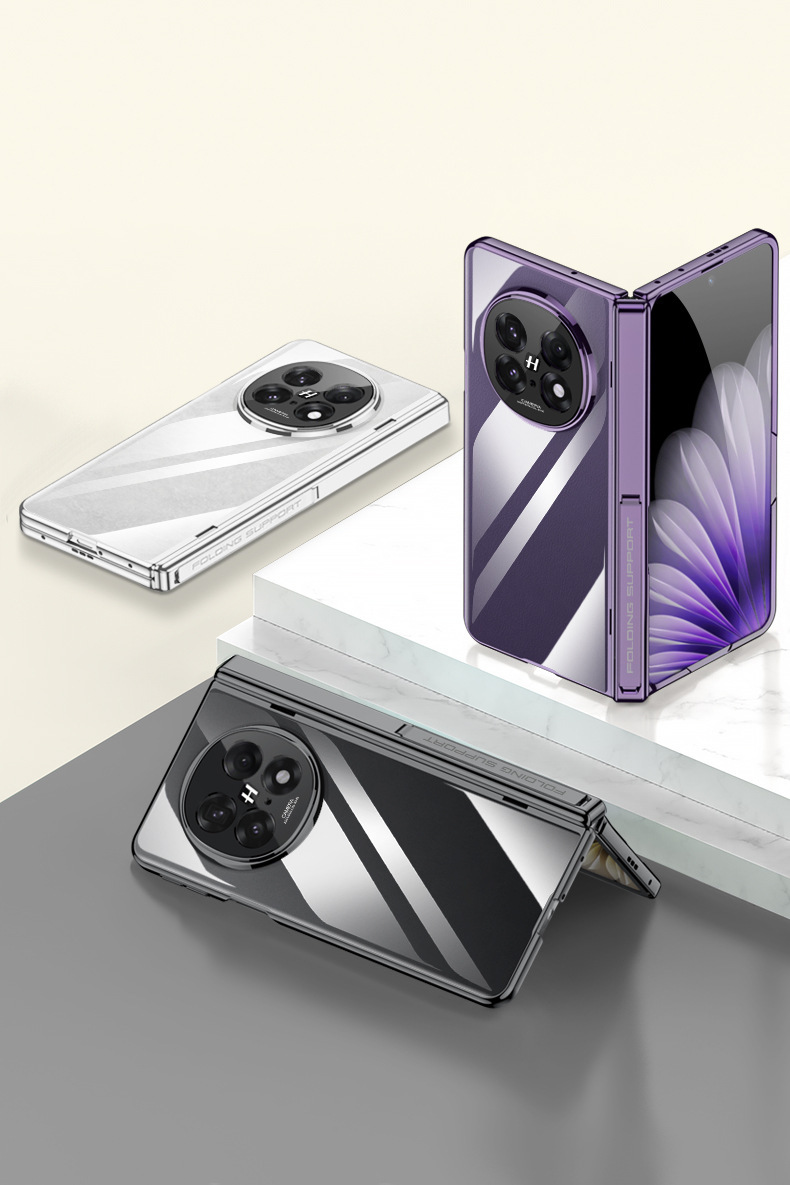 Compatible with OPPO Find N5 phone case, transparent electroplated magnetic hinge stand, privacy case, full-coverage protective case.