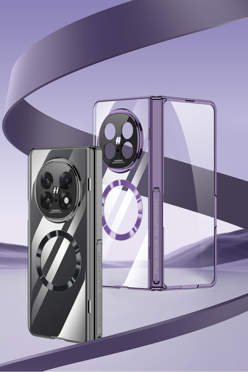 Compatible with OPPO Find N5 phone case, transparent electroplated magnetic hinge stand, privacy case, full-coverage protective case.