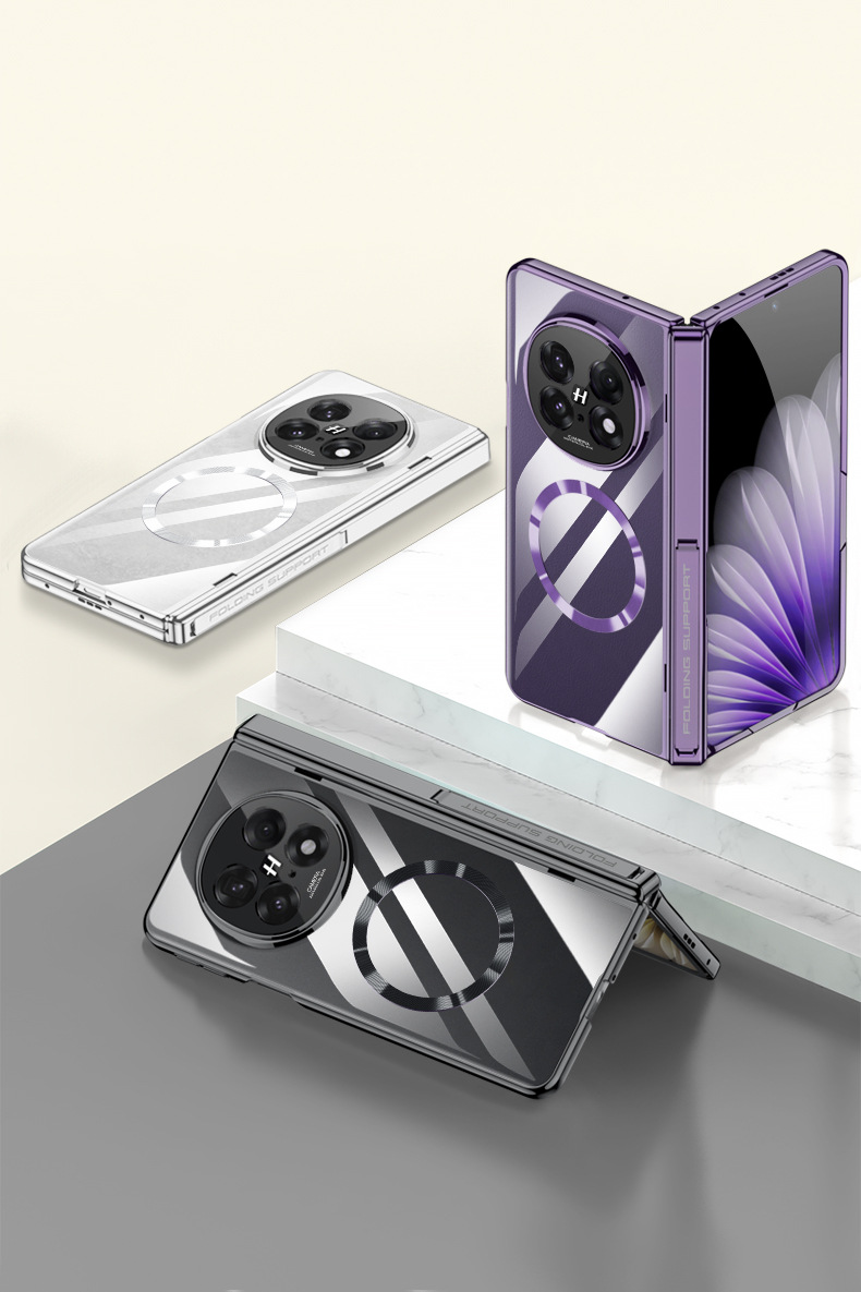 Compatible with OPPO Find N5 phone case, transparent electroplated magnetic hinge stand, privacy case, full-coverage protective case.