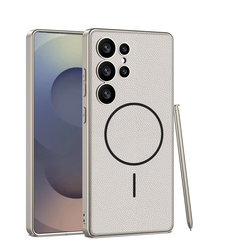 Compatible with Samsung S26/S25 Ultra phone case, two-tone design, thin ring, built-in magnetic wireless charging, vegan leather protective case