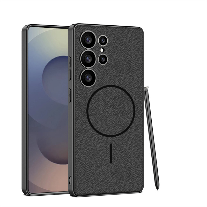 Compatible with Samsung S26/S25 Ultra phone case, two-tone design, thin ring, built-in magnetic wireless charging, vegan leather protective case