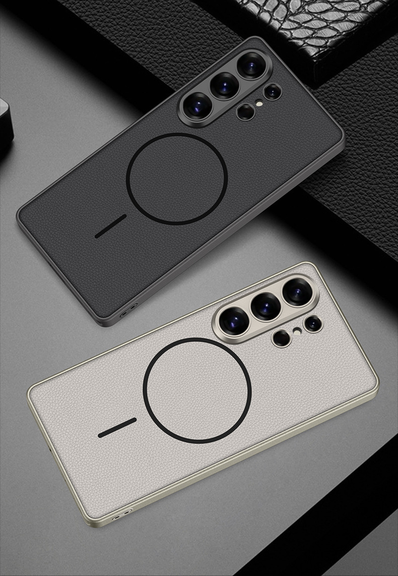 Compatible with Samsung S26/S25 Ultra phone case, two-tone design, thin ring, built-in magnetic wireless charging, vegan leather protective case