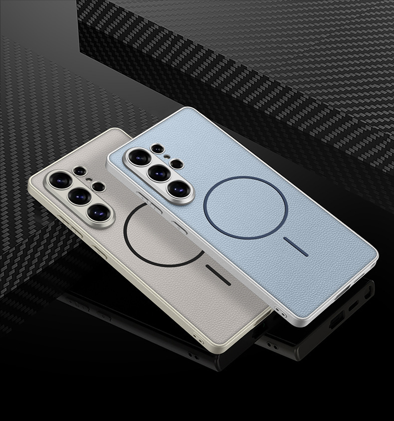 Compatible with Samsung S26/S25 Ultra phone case, two-tone design, thin ring, built-in magnetic wireless charging, vegan leather protective case