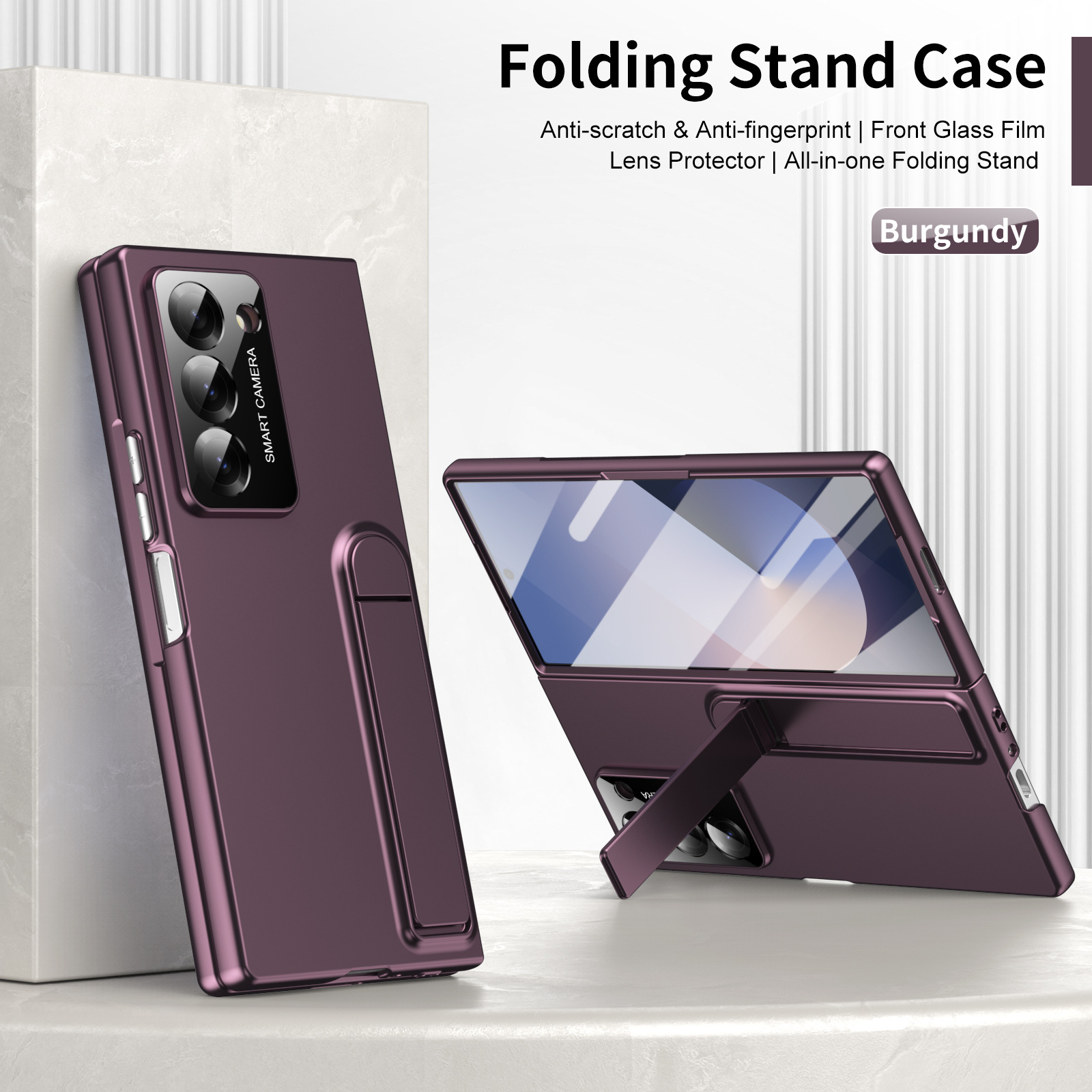 Compatible with Samsung Z Fold7/6/5 phone case, 4/3 case, screen protector, stand, anti-fingerprint folding screen protector
