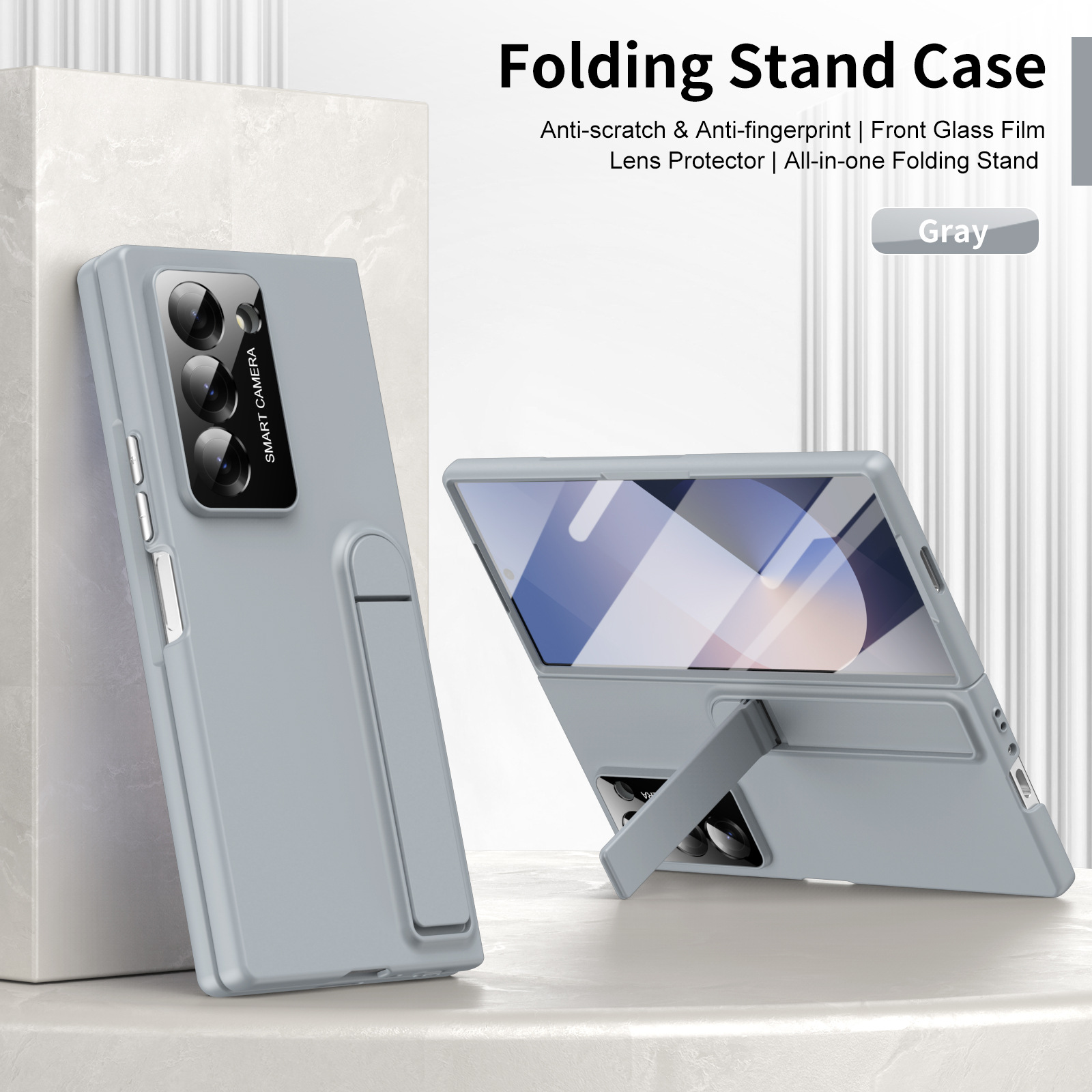 Compatible with Samsung Z Fold7/6/5 phone case, 4/3 case, screen protector, stand, anti-fingerprint folding screen protector