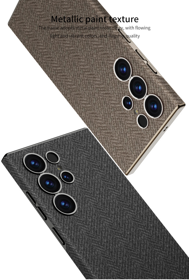 Compatible Samsung S26 Ultra phone case with built-in magnetic wireless charging, nylon textured curved leather S25U protective case