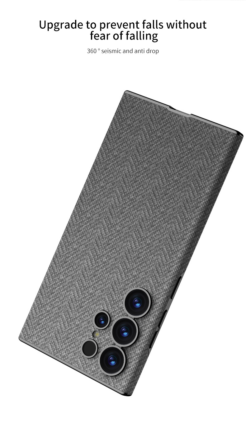 Compatible Samsung S26 Ultra phone case with built-in magnetic wireless charging, nylon textured curved leather S25U protective case