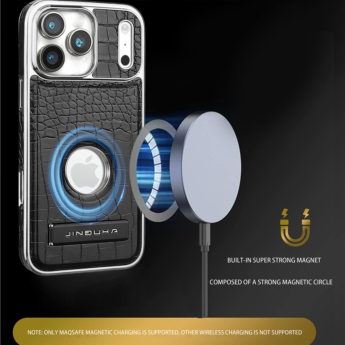 Compatible with iPhone 17 Pro Max phone case 16/15 Plus magnetic label holder 13/14 crocodile pattern leather case
