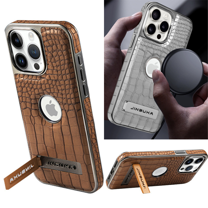 Compatible with iPhone 17 Pro Max phone case 16/15 Plus magnetic label holder 13/14 crocodile pattern leather case