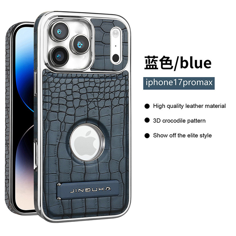 Compatible with iPhone 17 Pro Max phone case 16/15 Plus magnetic label holder 13/14 crocodile pattern leather case