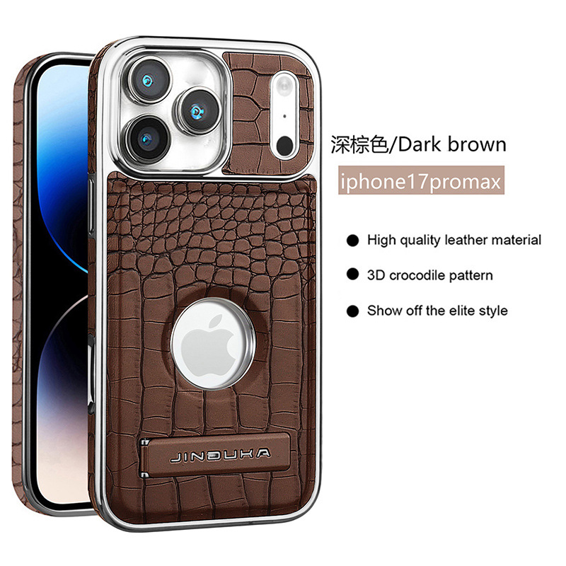 Compatible with iPhone 17 Pro Max phone case 16/15 Plus magnetic label holder 13/14 crocodile pattern leather case