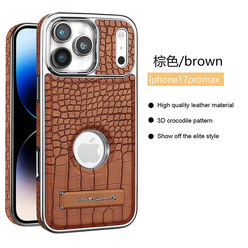 Compatible with iPhone 17 Pro Max phone case 16/15 Plus magnetic label holder 13/14 crocodile pattern leather case