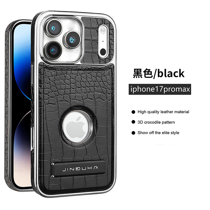 Compatible with iPhone 17 Pro Max phone case 16/15 Plus magnetic label holder 13/14 crocodile pattern leather case