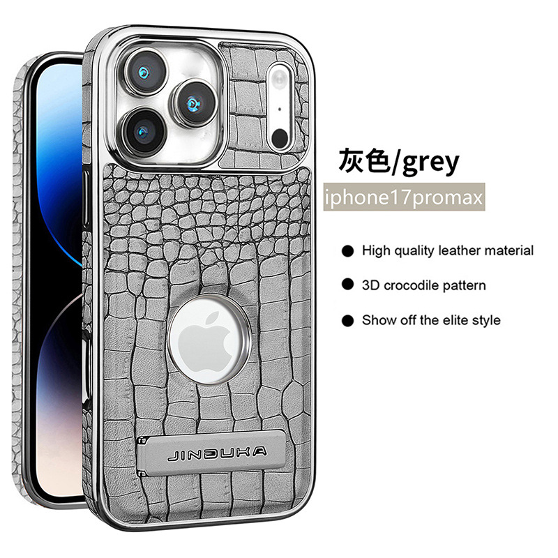 Compatible with iPhone 17 Pro Max phone case 16/15 Plus magnetic label holder 13/14 crocodile pattern leather case