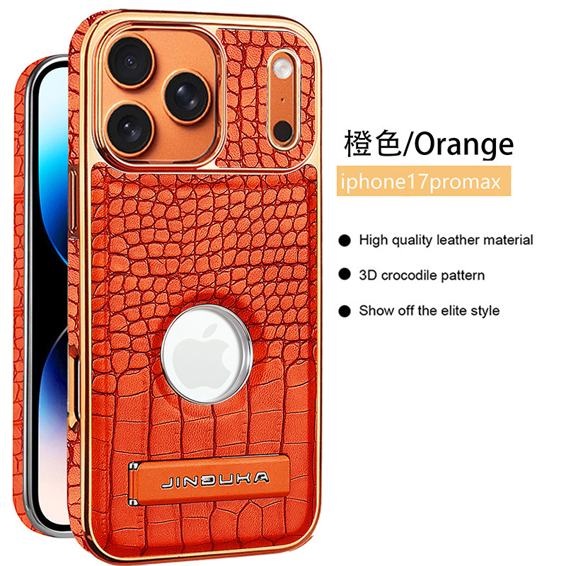 Compatible with iPhone 17 Pro Max phone case 16/15 Plus magnetic label holder 13/14 crocodile pattern leather case