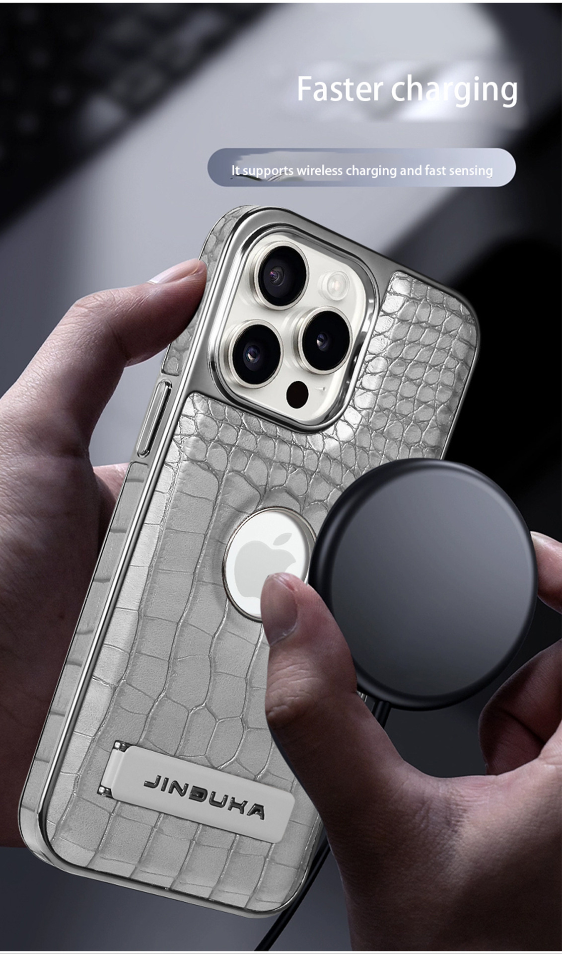 Compatible with iPhone 17 Pro Max phone case 16/15 Plus magnetic label holder 13/14 crocodile pattern leather case