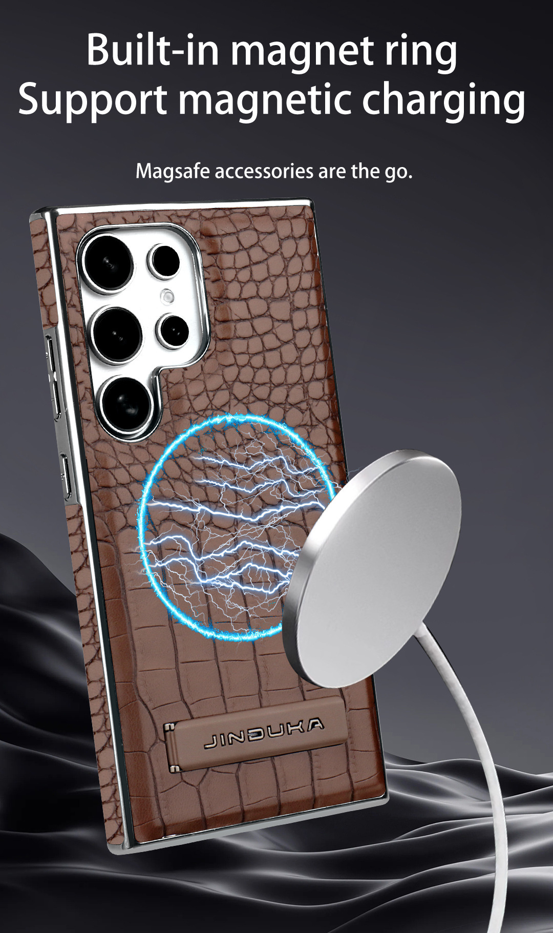 Compatible with Samsung S26 Ultra phone case, S25/24P stand, Magsafe crocodile pattern electroplated S23U protective case