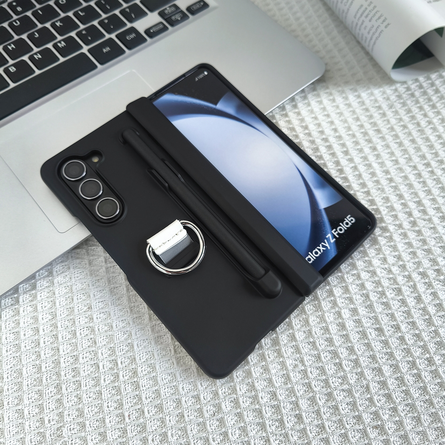 Compatible with Samsung Z Fold7/6 phone case, central axis ring pen slot, Fold5 foldable screen skin-feel protective case