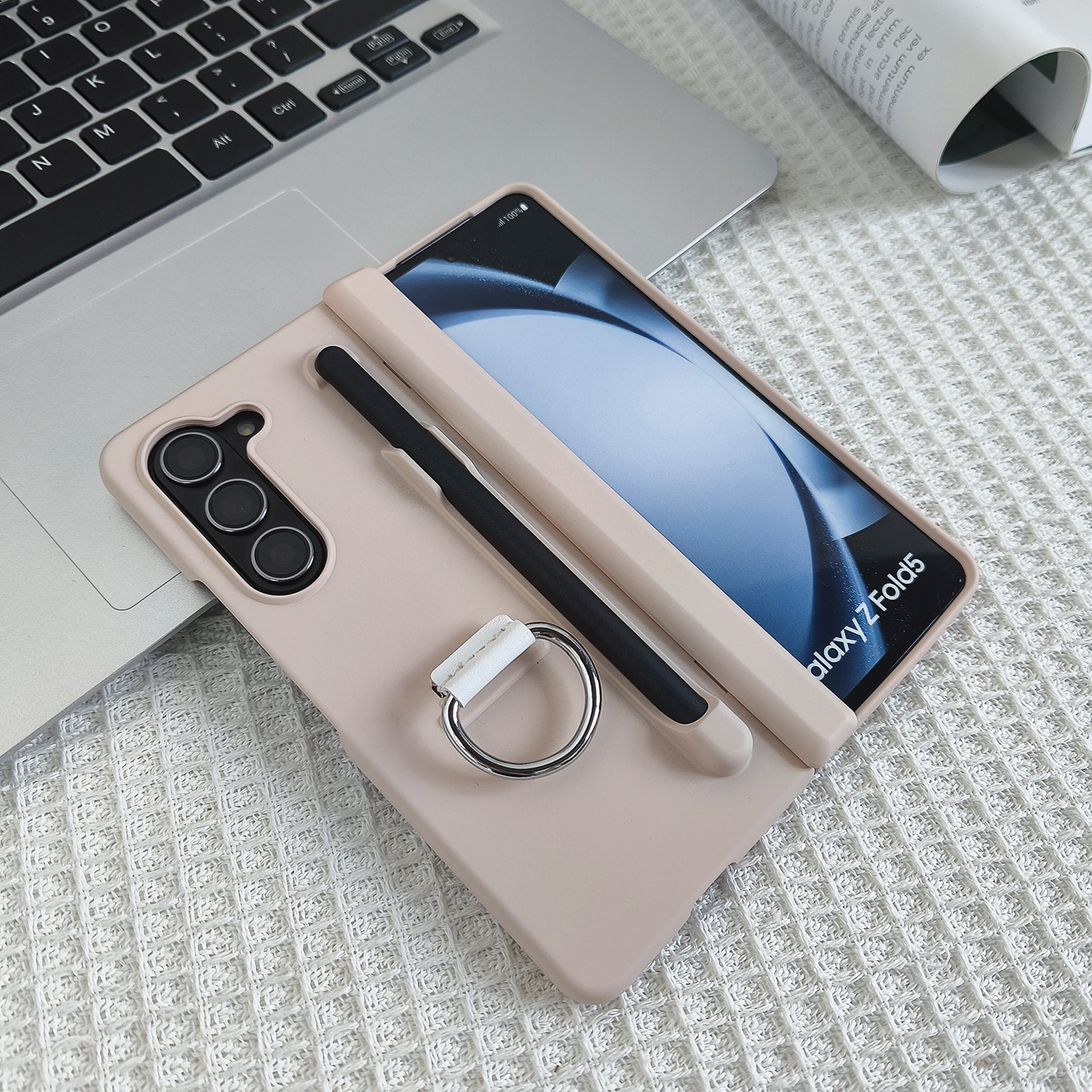 Compatible with Samsung Z Fold7/6 phone case, central axis ring pen slot, Fold5 foldable screen skin-feel protective case