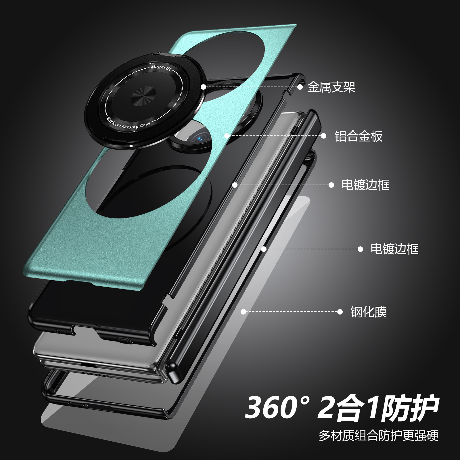 Compatible with Honor Magic V6 phone case, V5 magnetic charging rotating stand, Huawei X6 case, screen protector, full-coverage protective case