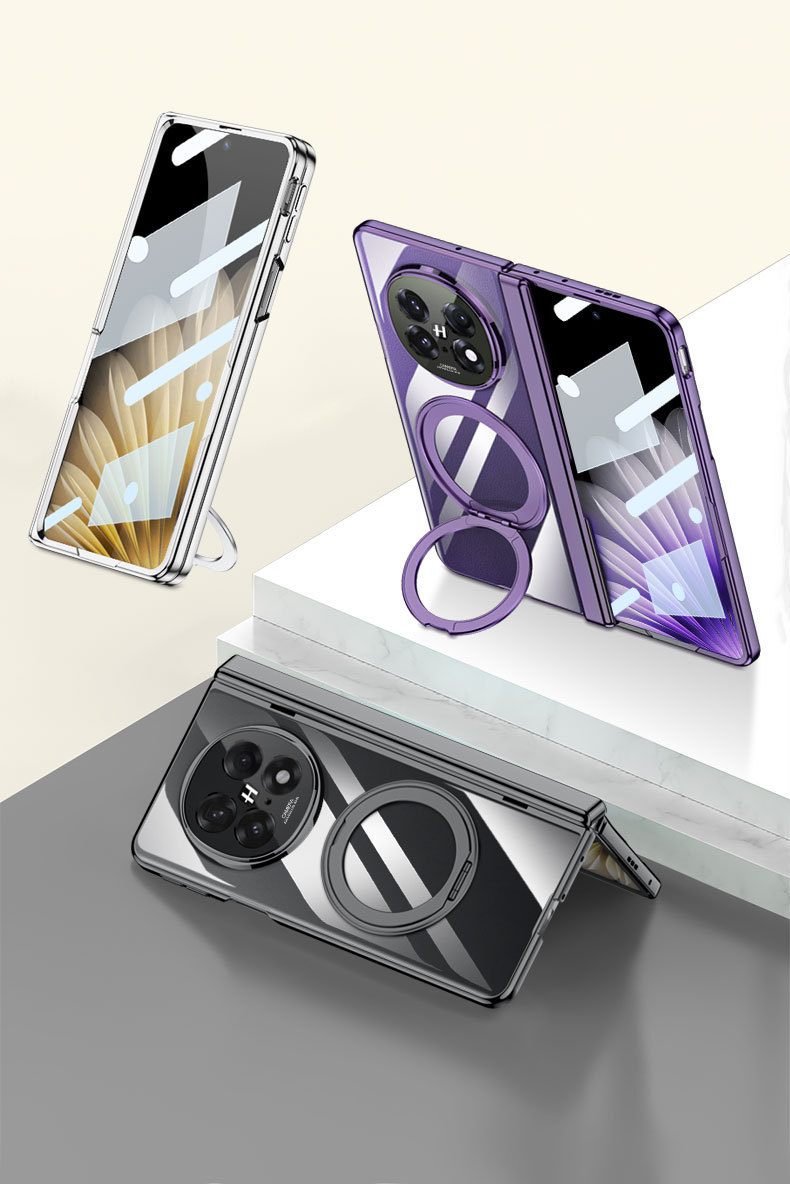 Compatible with OPPO Find N5 phone case, hinge, magnetic rotating stand, transparent electroplated privacy film protective case.