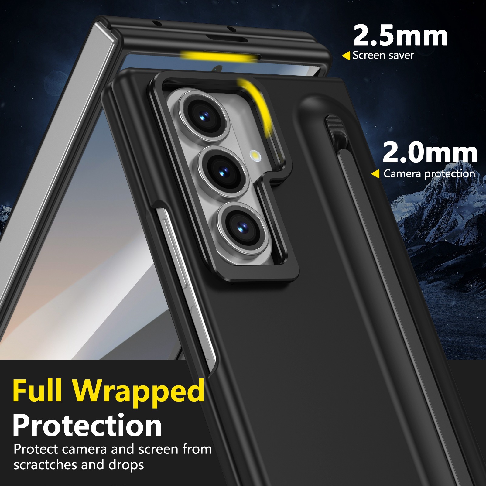 Compatible with Samsung Z Fold8 Ultra phone case 7/6/5 lens holder spring-loaded pen slot 4/3 drop-proof protective case