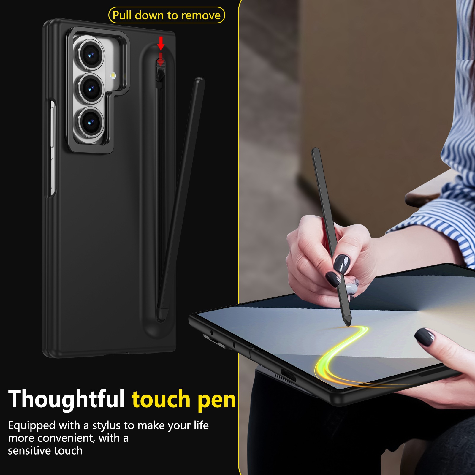 Compatible with Samsung Z Fold8 Ultra phone case 7/6/5 lens holder spring-loaded pen slot 4/3 drop-proof protective case