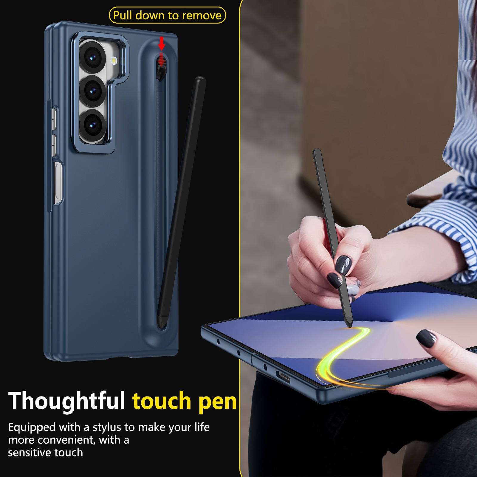 Compatible with Samsung Z Fold8 Ultra phone case 7/6/5 lens holder spring-loaded pen slot 4/3 drop-proof protective case