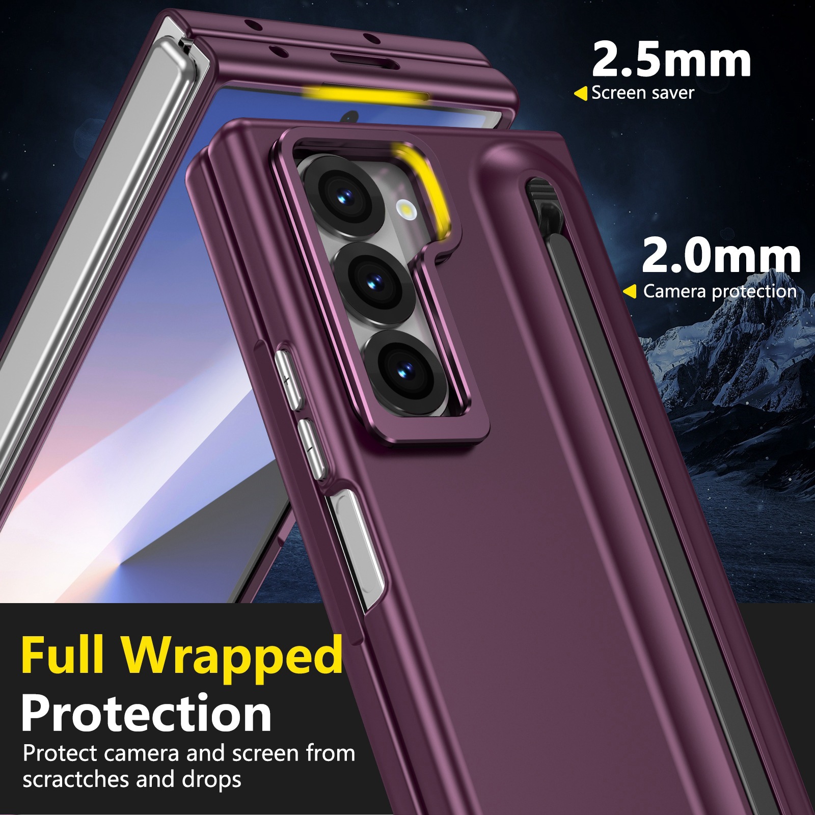 Compatible with Samsung Z Fold8 Ultra phone case 7/6/5 lens holder spring-loaded pen slot 4/3 drop-proof protective case