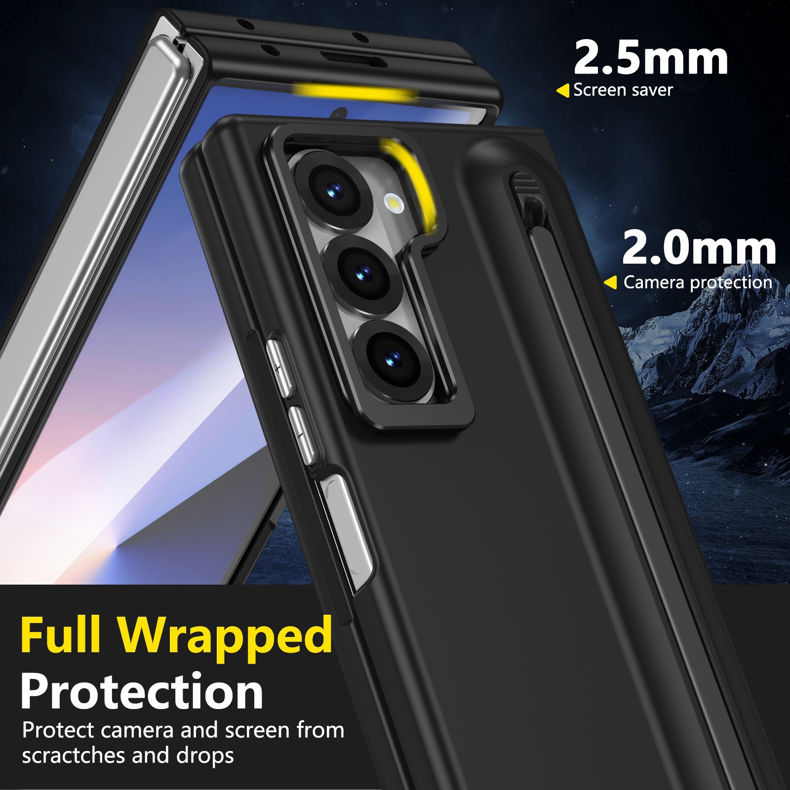 Compatible with Samsung Z Fold8 Ultra phone case 7/6/5 lens holder spring-loaded pen slot 4/3 drop-proof protective case