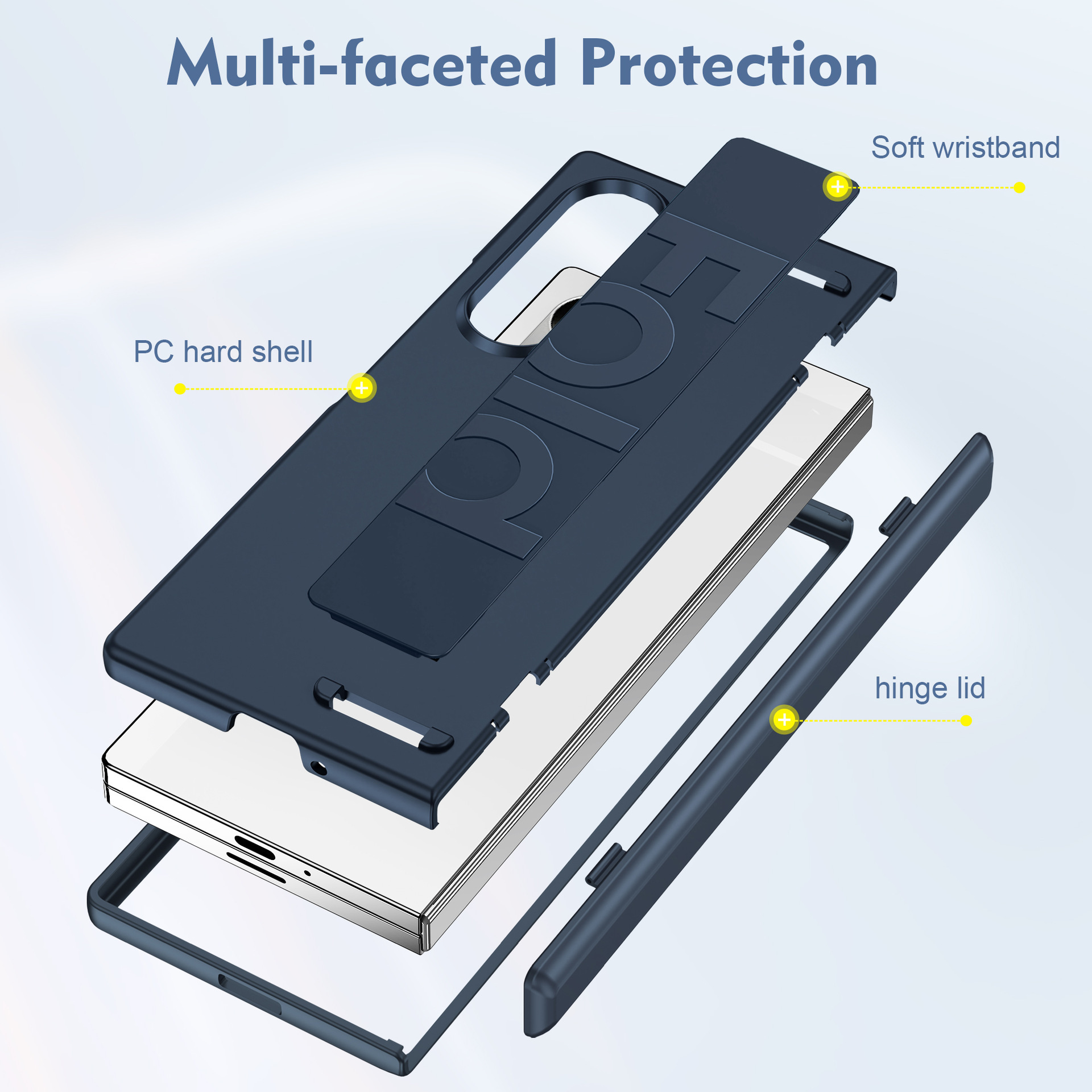 Compatible with Samsung Z Fold8U phone case, 7/6/5 wrist strap, central hinge, full coverage, foldable screen, drop-proof protective case.