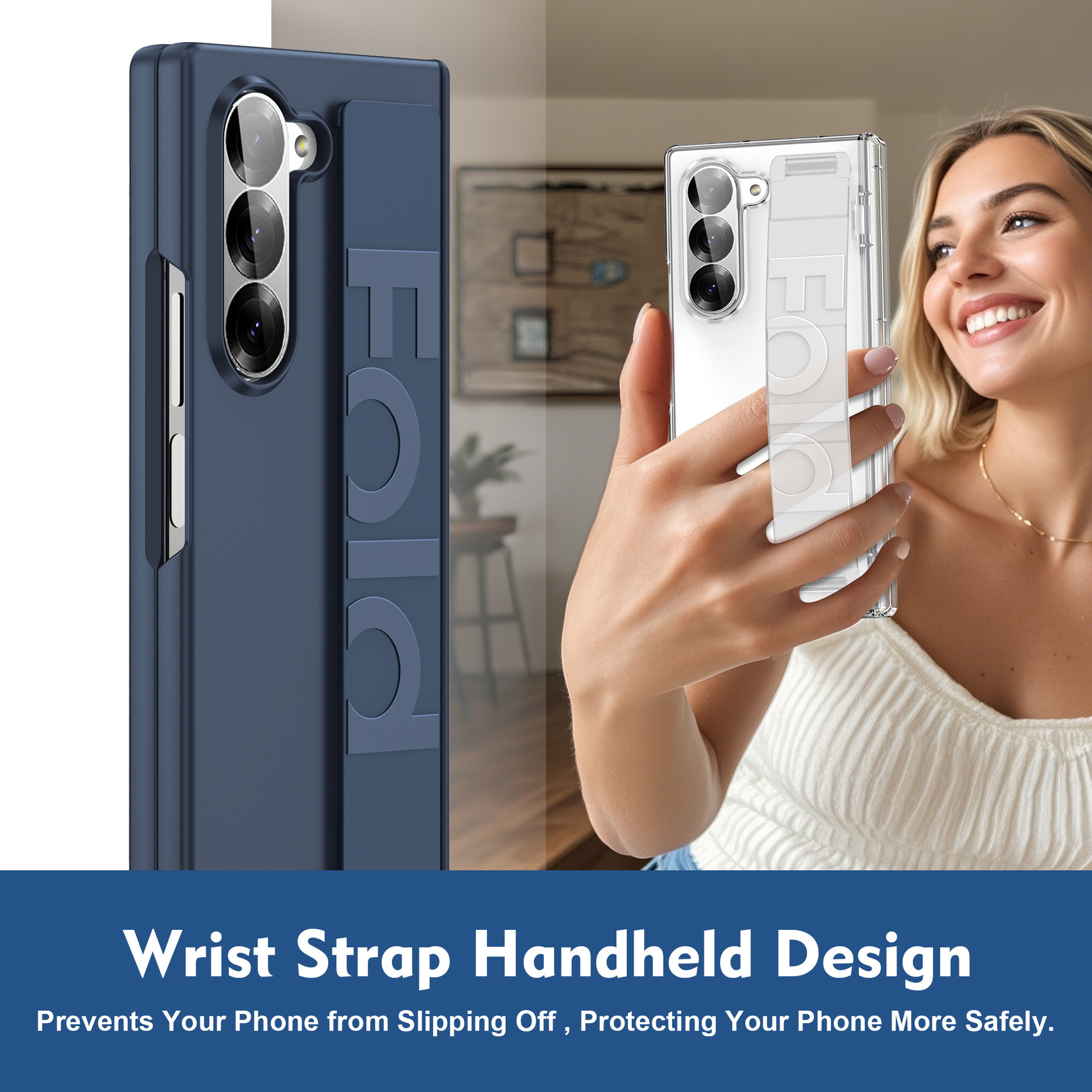 Compatible with Samsung Z Fold8U phone case, 7/6/5 wrist strap, central hinge, full coverage, foldable screen, drop-proof protective case.