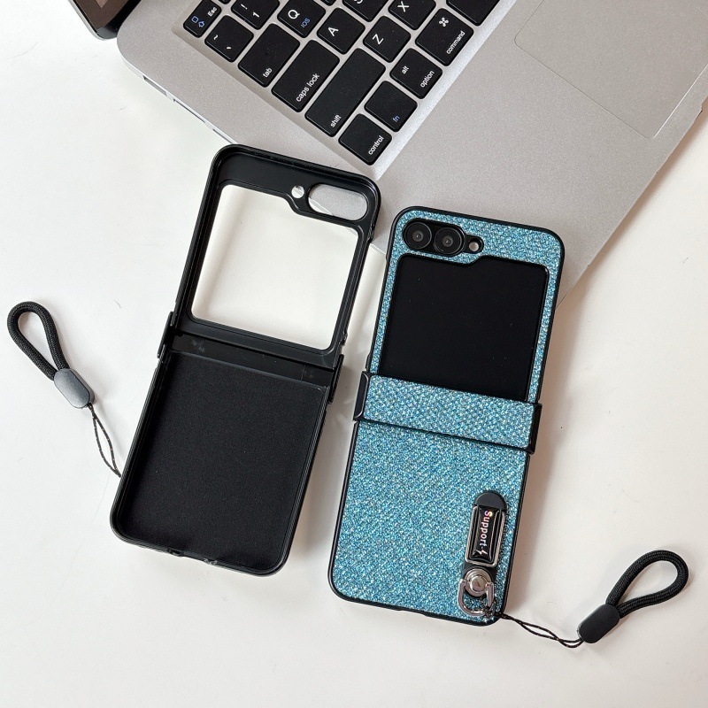 Compatible with Samsung Z Flip 8/7 phone case, 6/5 stand, carrying strap, vegan leather, 4/3 folding screen protective case