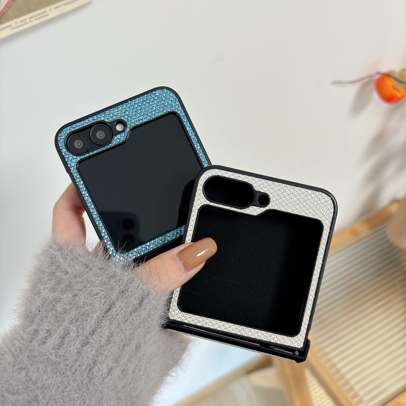 Compatible with Samsung Z Flip 8/7 phone case, 6/5 stand, carrying strap, vegan leather, 4/3 folding screen protective case