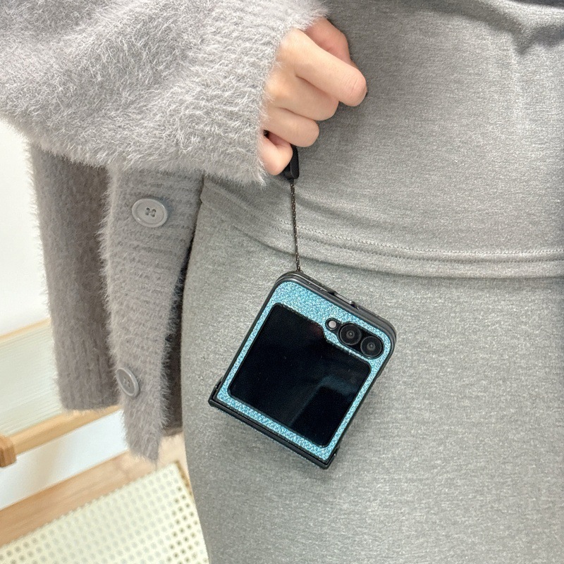 Compatible with Samsung Z Flip 8/7 phone case, 6/5 stand, carrying strap, vegan leather, 4/3 folding screen protective case