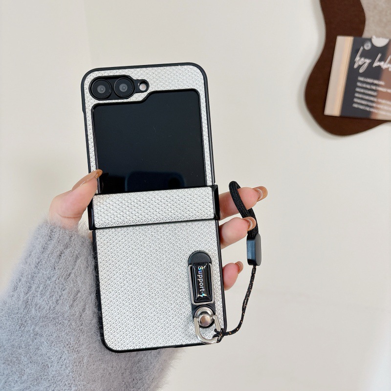 Compatible with Samsung Z Flip 8/7 phone case, 6/5 stand, carrying strap, vegan leather, 4/3 folding screen protective case