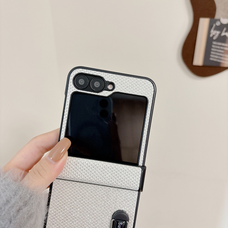 Compatible with Samsung Z Flip 8/7 phone case, 6/5 stand, carrying strap, vegan leather, 4/3 folding screen protective case