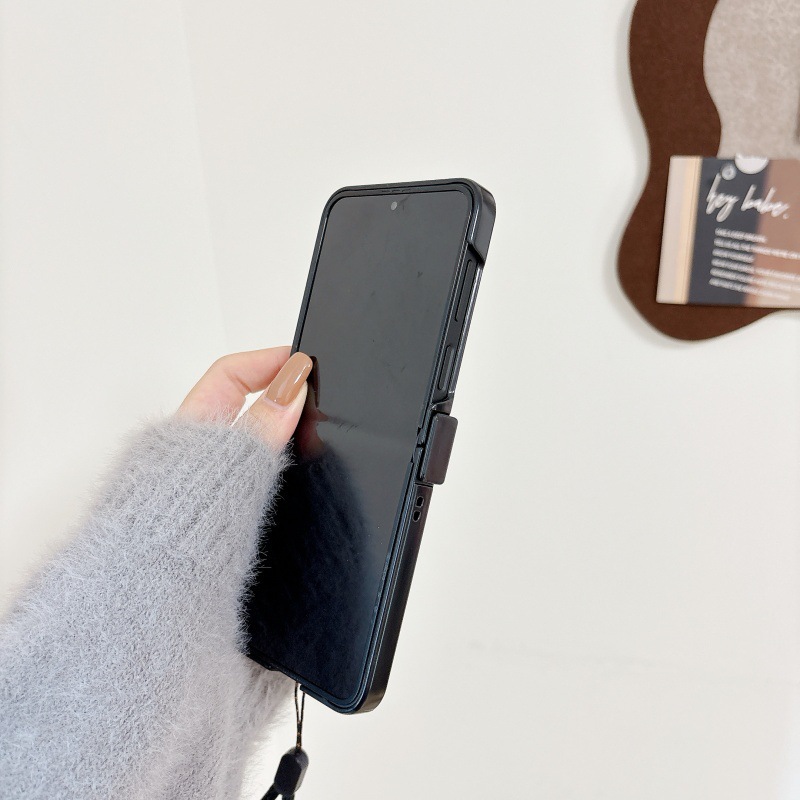 Compatible with Samsung Z Flip 8/7 phone case, 6/5 stand, carrying strap, vegan leather, 4/3 folding screen protective case