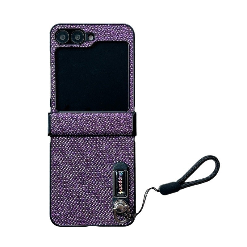 Compatible with Samsung Z Flip 8/7 phone case, 6/5 stand, carrying strap, vegan leather, 4/3 folding screen protective case