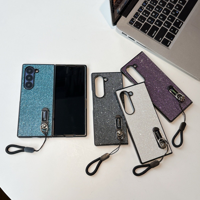 Compatible with Samsung Z Flip 8/7 phone case, 6/5 stand, carrying strap, vegan leather, 4/3 folding screen protective case