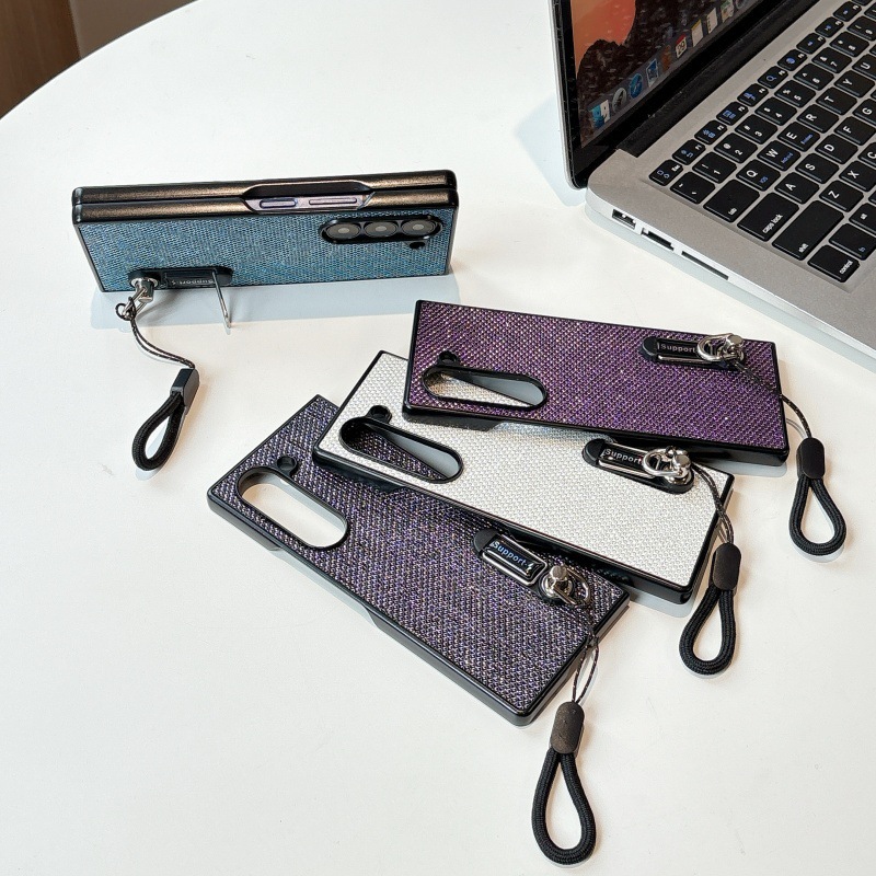 Compatible with Samsung Z Flip 8/7 phone case, 6/5 stand, carrying strap, vegan leather, 4/3 folding screen protective case