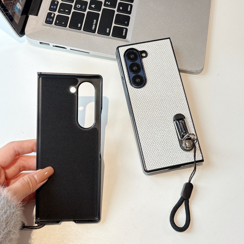 Compatible with Samsung Z Flip 8/7 phone case, 6/5 stand, carrying strap, vegan leather, 4/3 folding screen protective case